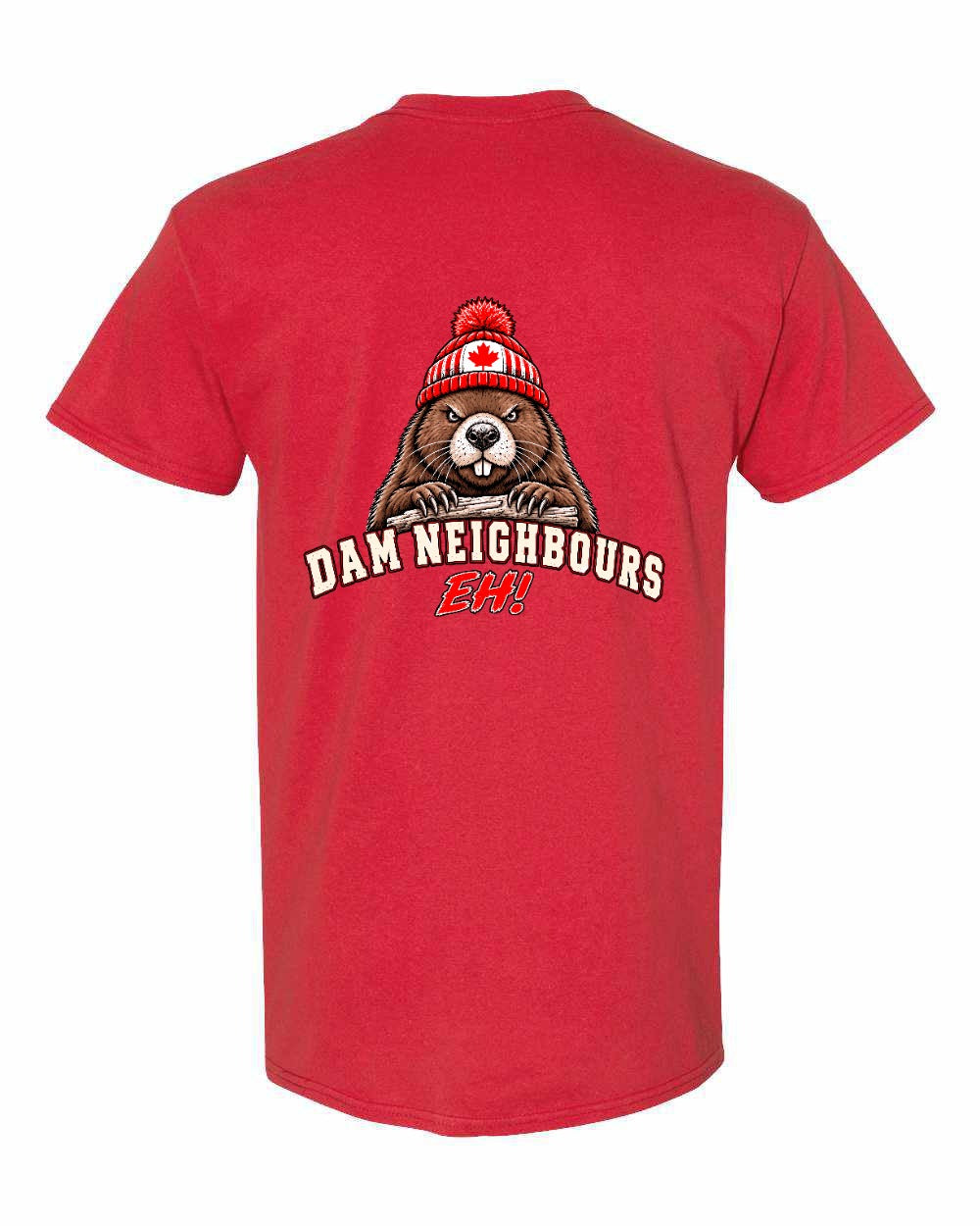 Dam Neighbours Left Chest and Back Men's Tee in Red - back
