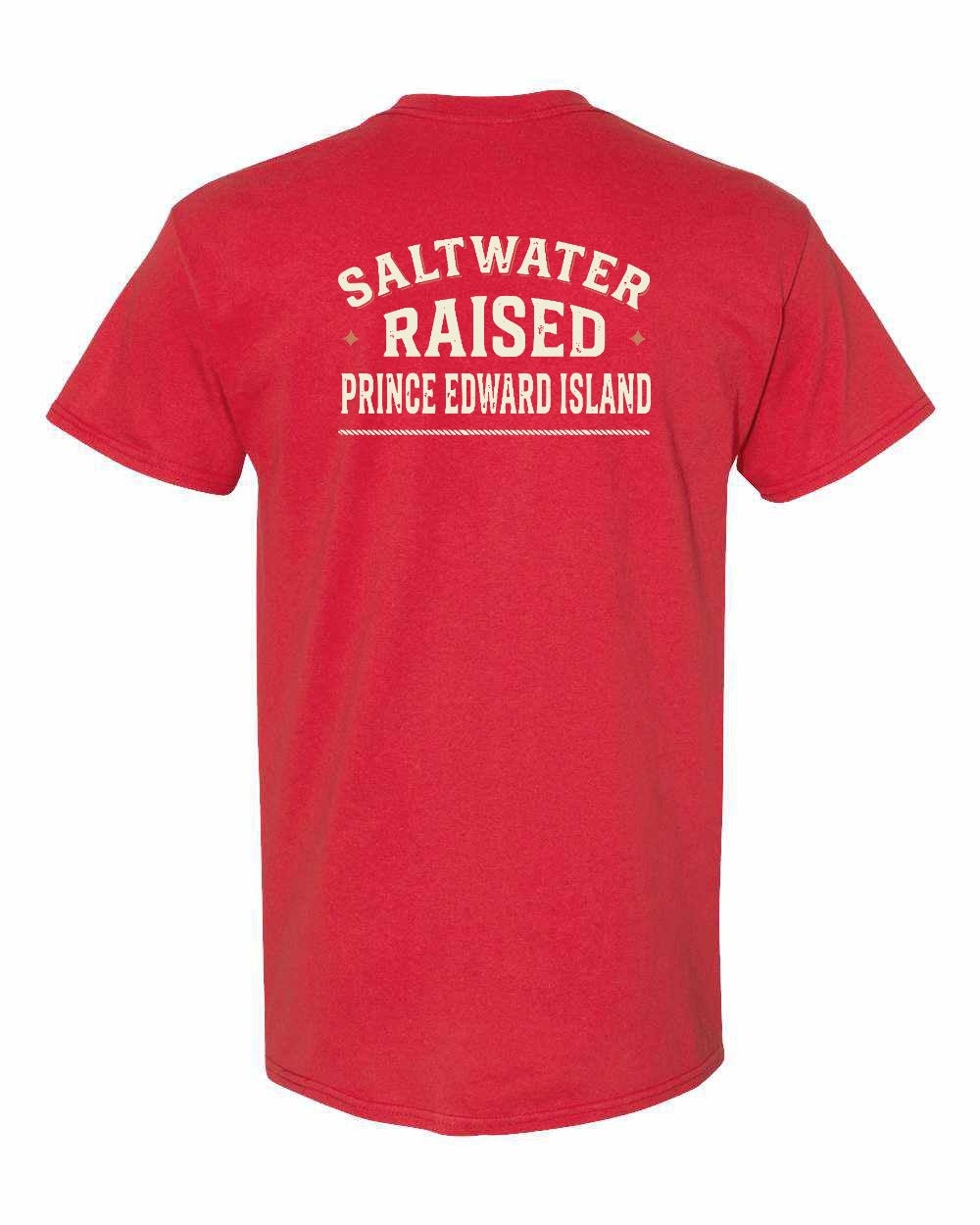 PEI Saltwater Raised Sign Left Chest and Back Men's Tee
