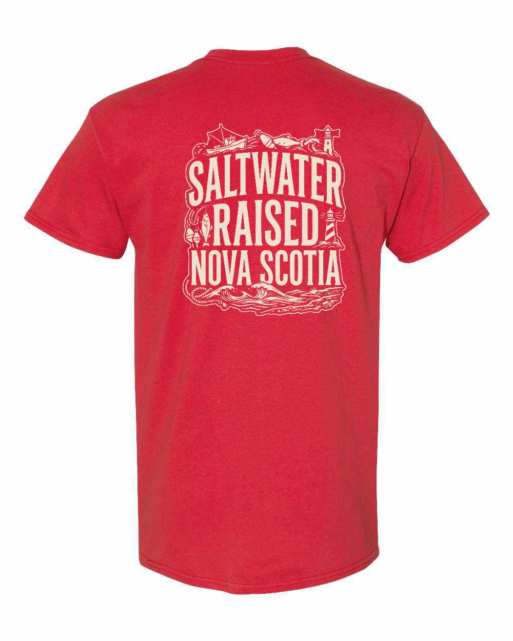 Saltwater Raised NS Folk Left Chest and Back Men's Tee