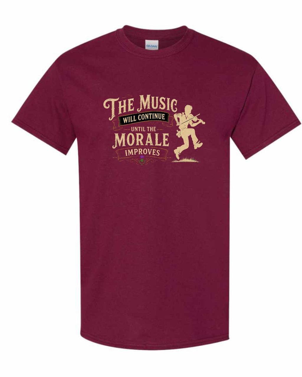 Muisic Will Continue Fiddle Men's Tee in Maroon