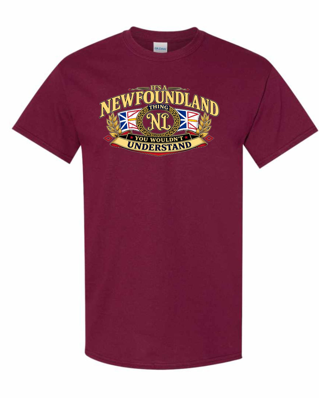 Newfoundland Thing Badge Full Front Men's Tee in Maroon