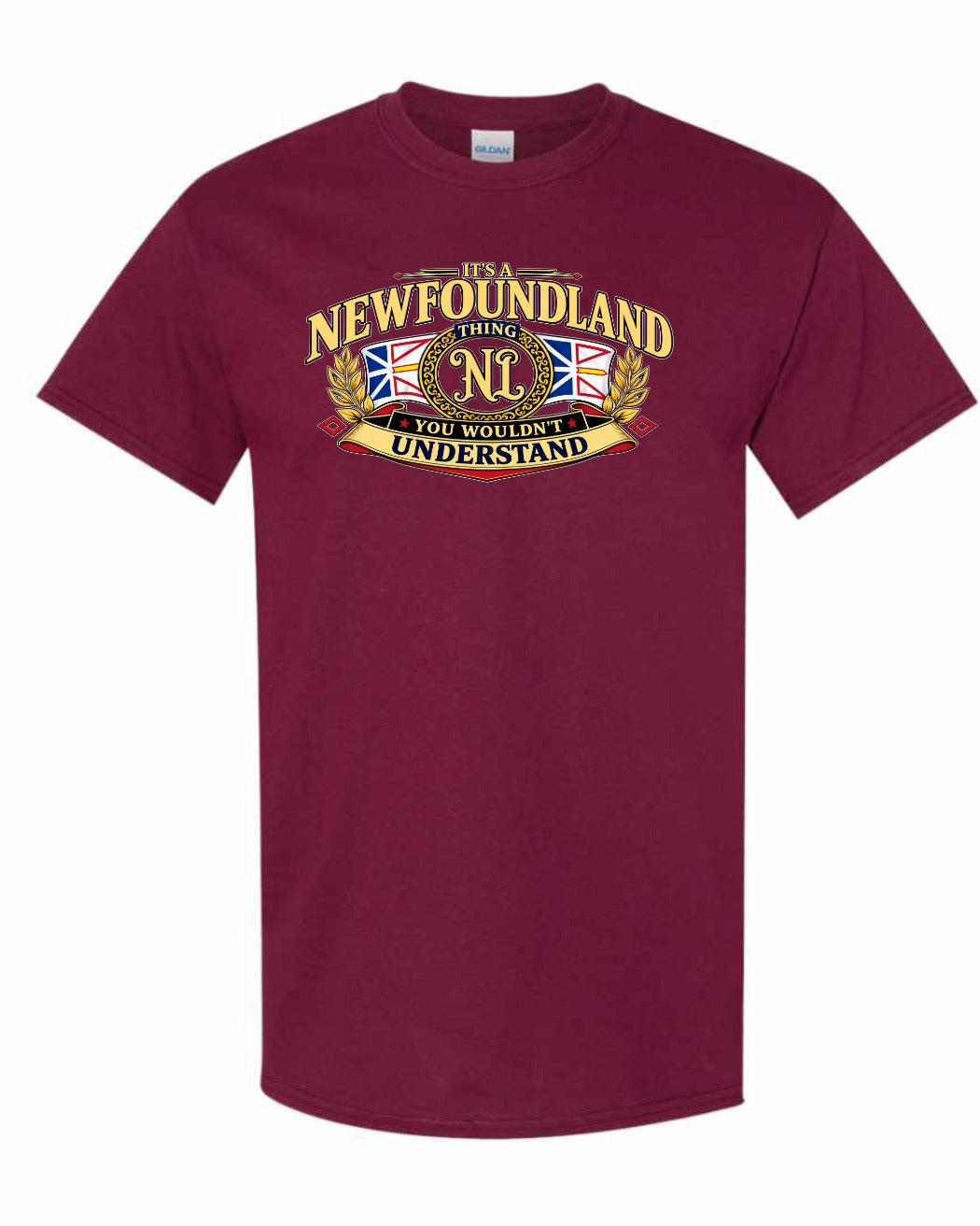 Newfoundland Thing Badge Full Front Men's Tee in Maroon