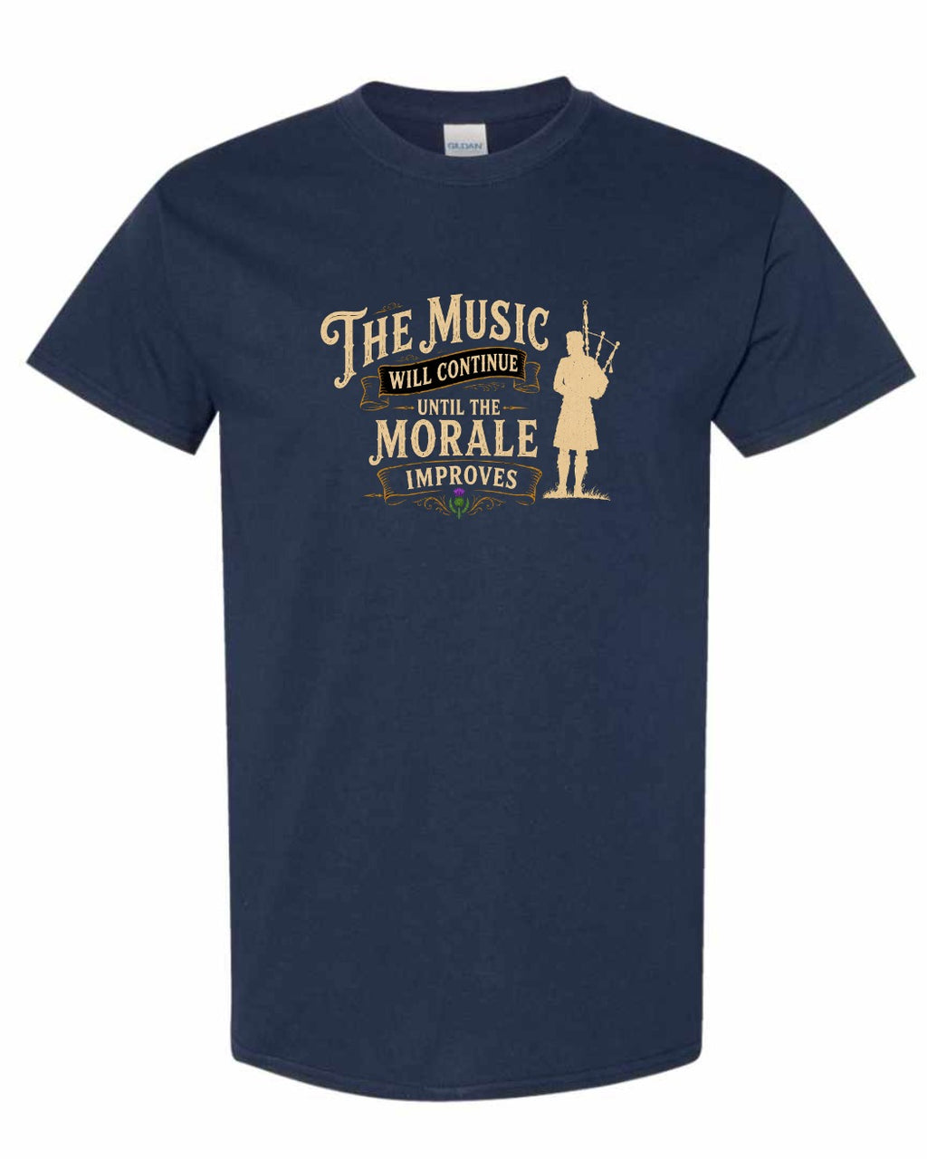 Muisic Will Continue Bagpipes Men's Tee in Navy