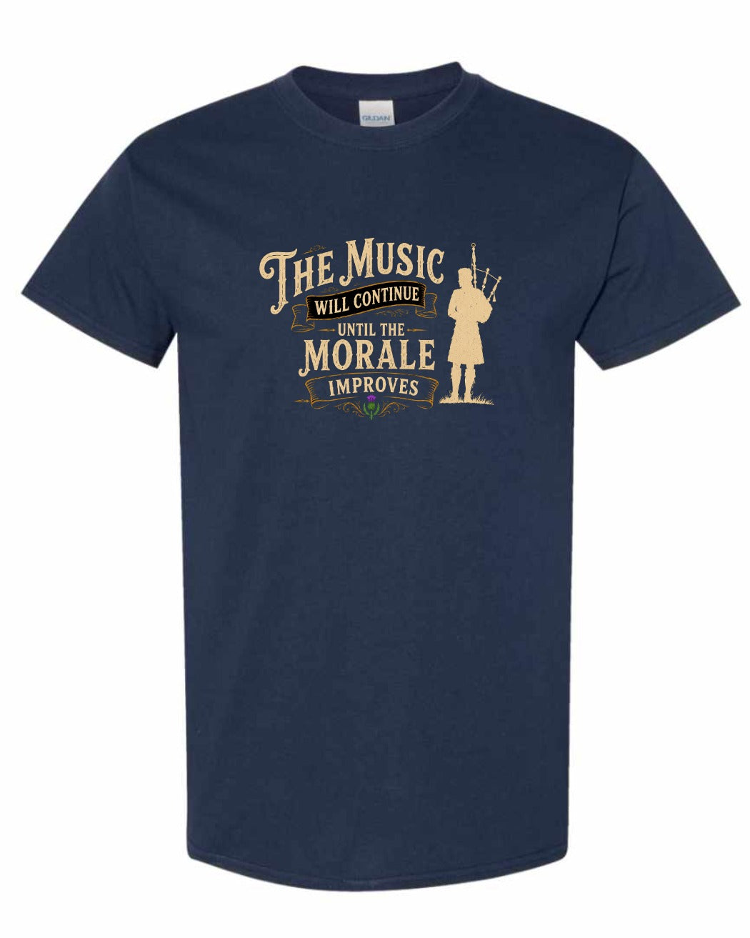 Muisic Will Continue Bagpipes Men's Tee in Navy
