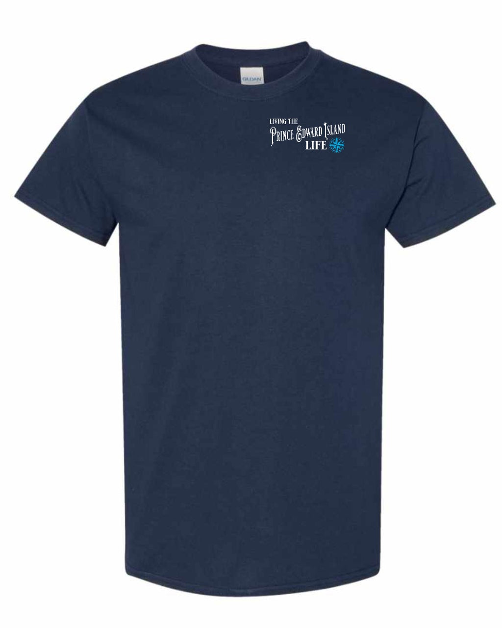 Living the PEI Life Blue Compass Left Chest Men's Tee