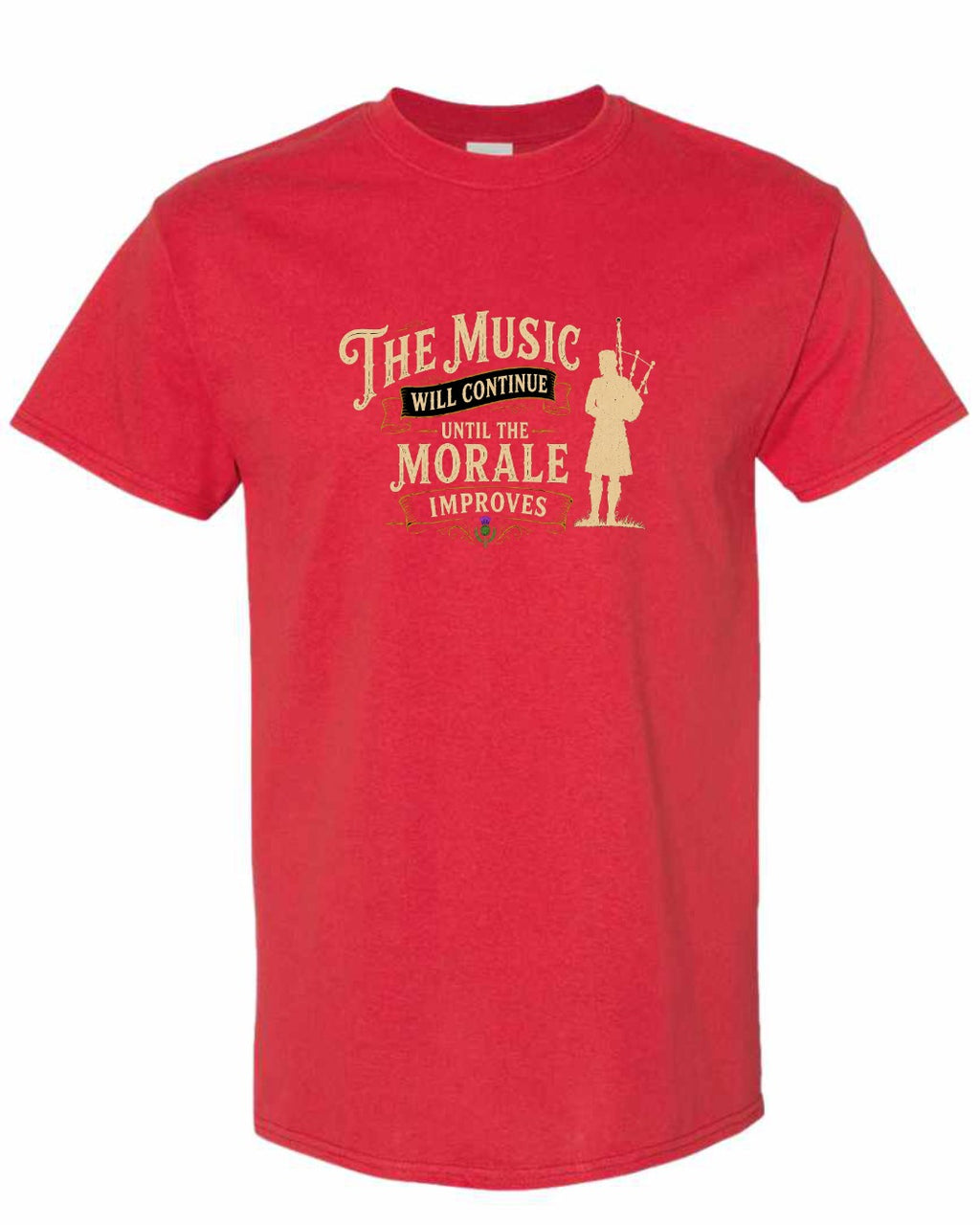 Muisic Will Continue Bagpipes Men's Tee in Red