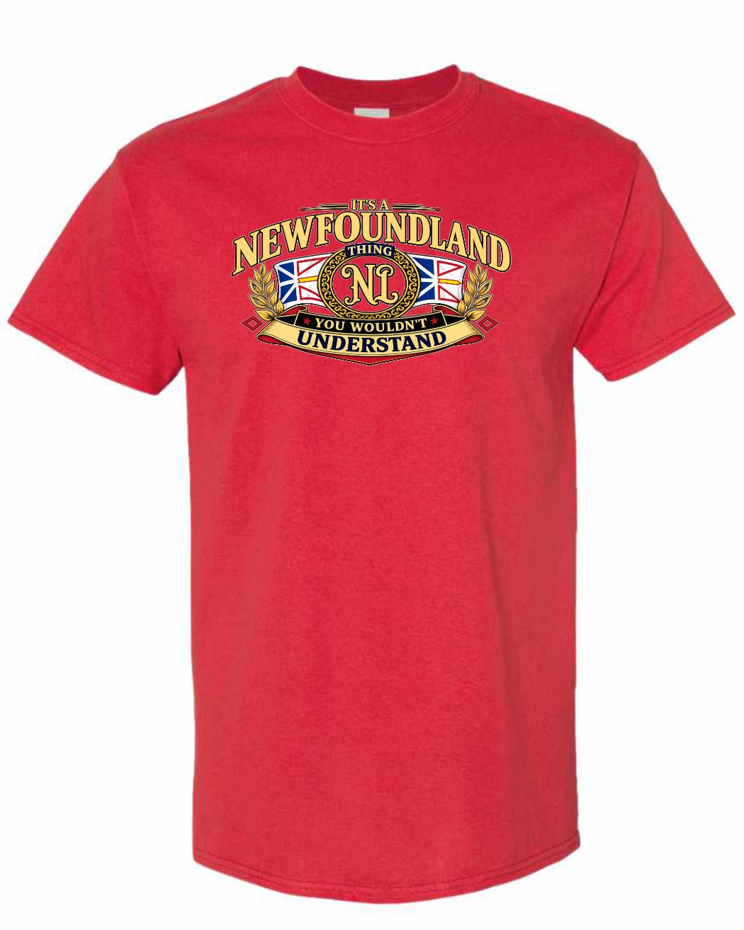 Newfoundland Thing Badge Full Front Men's Tee in Red
