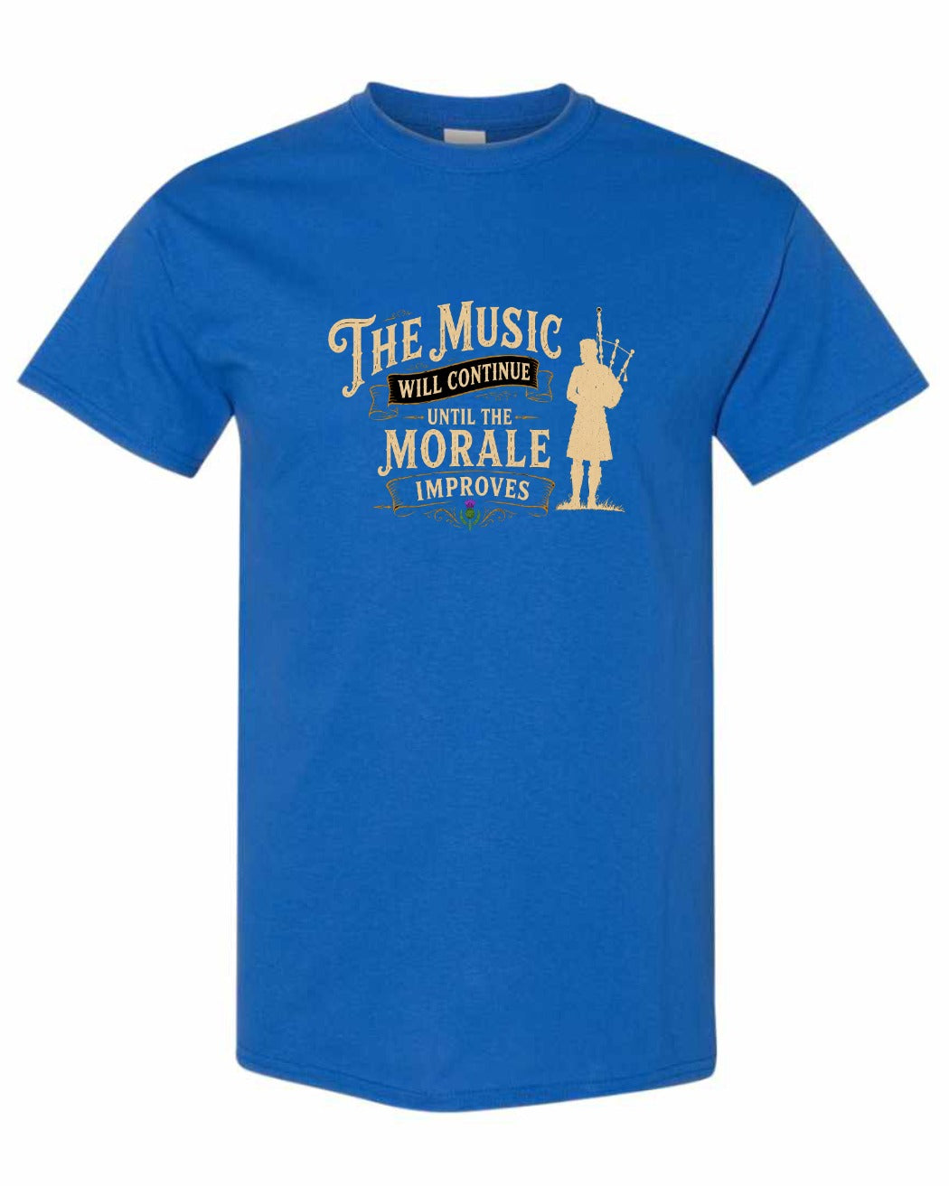 Muisic Will Continue Bagpipes Men's Tee in Royal
