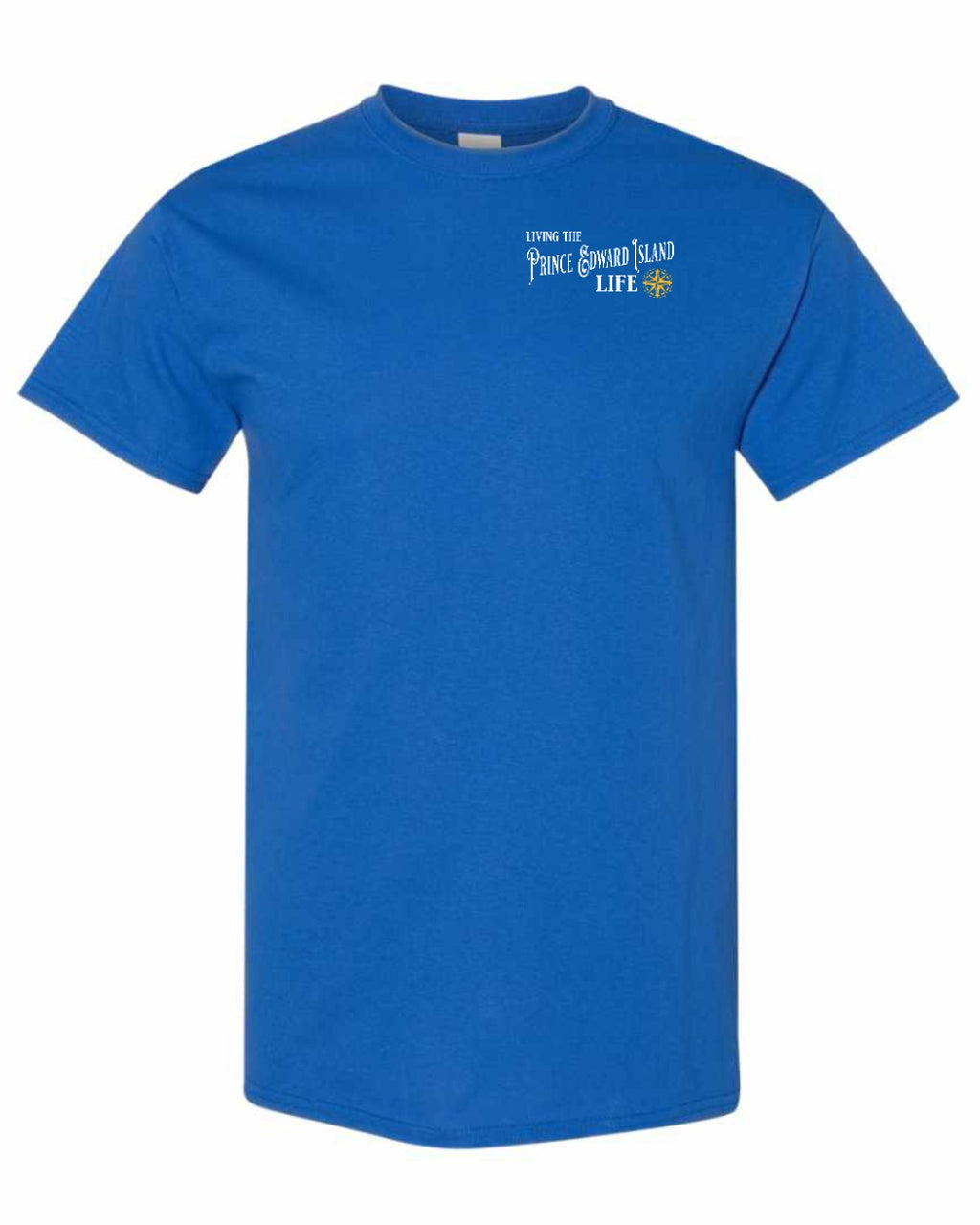 Living the PEI Life Yellow Compass Left Chest Men's Tee