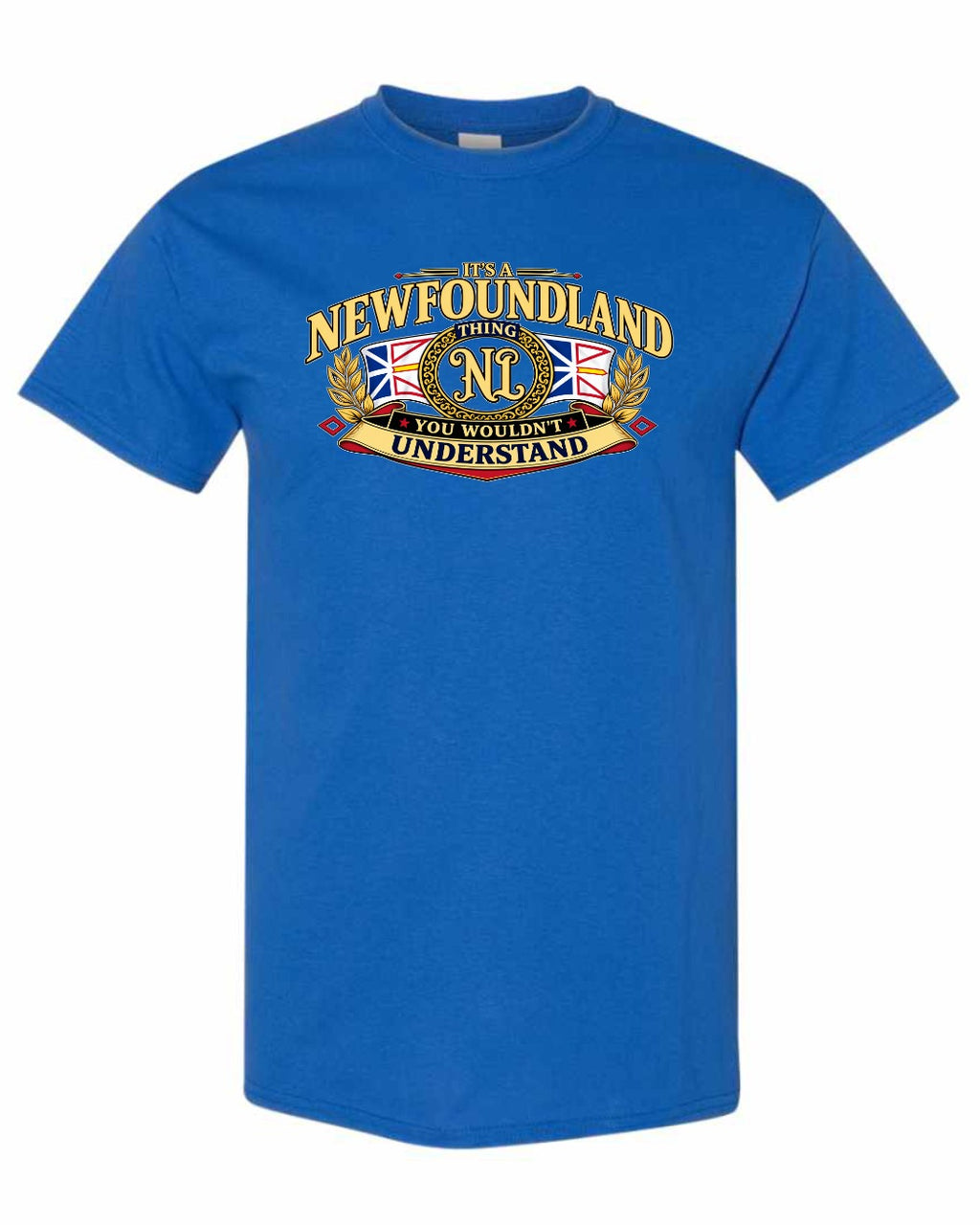 Newfoundland Thing Badge Full Front Men's Tee in Royal