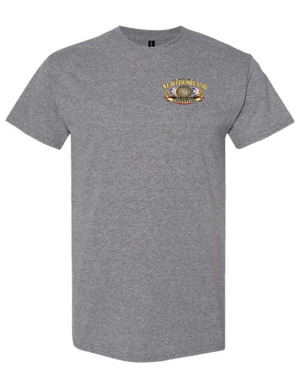 Newfoundland Thing Badge Left Chest and Back Men's Tee in Graphite Heather