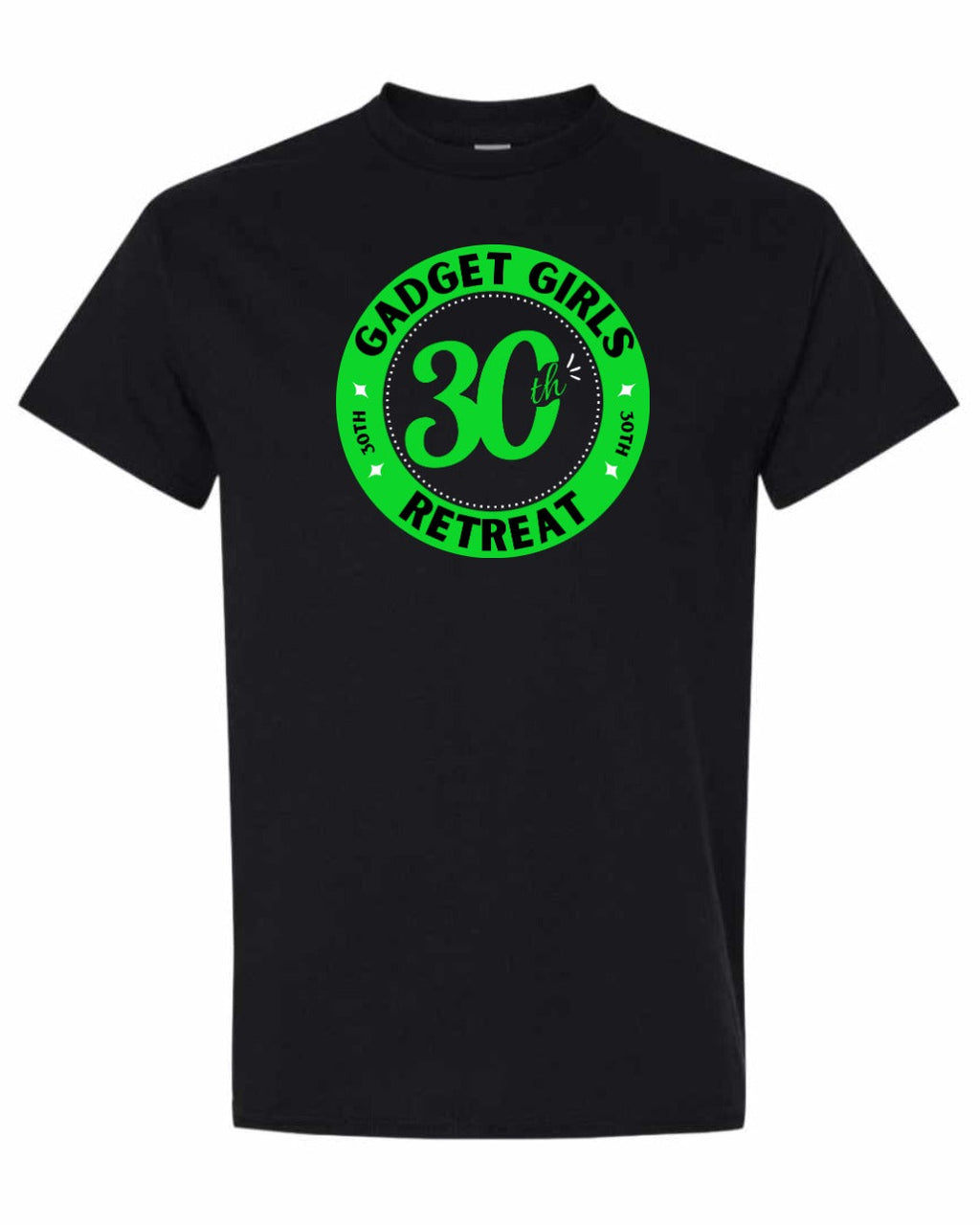 Gadget Girls 30th Retreat Men's Tee Green Logo