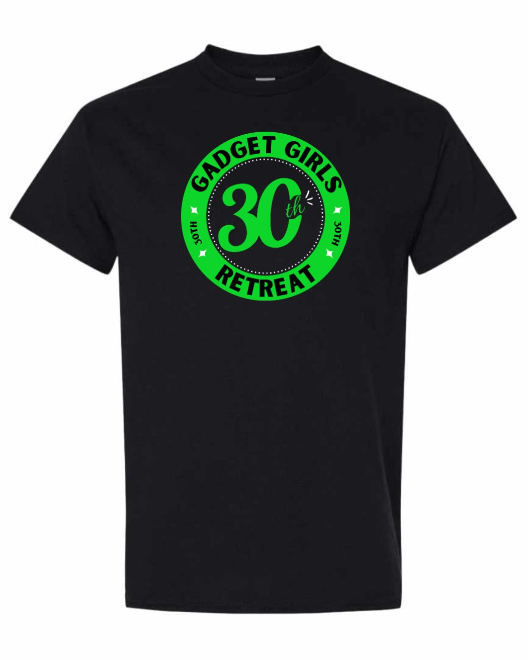 Gadget Girls 30th Retreat Men's Tee Green Logo