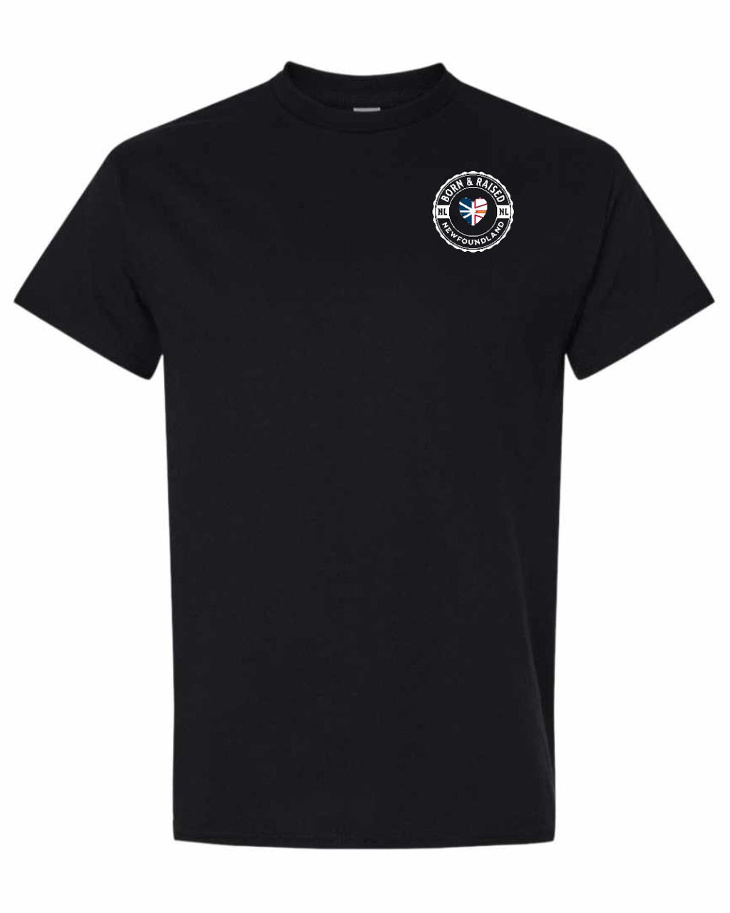 Born and Raised NFLD Heart Flag Left Chest Men's Tee