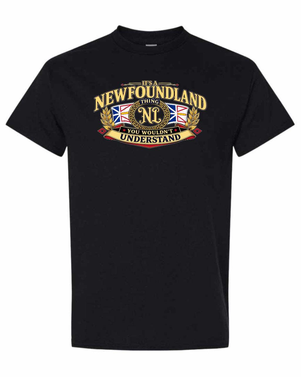 Newfoundland Thing Badge Full Front Men's Tee in Black