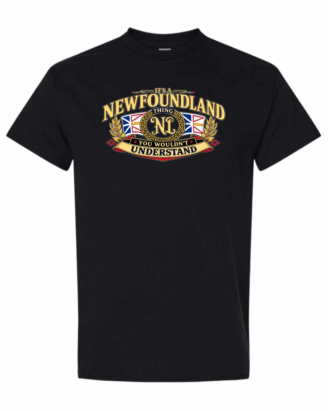 Newfoundland Thing Badge Full Front Men's Tee in Black