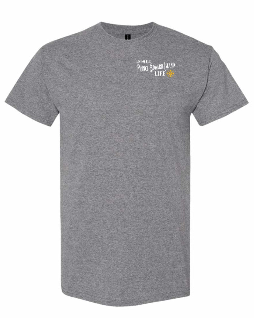 Living the PEI Life Yellow Compass Left Chest Men's Tee