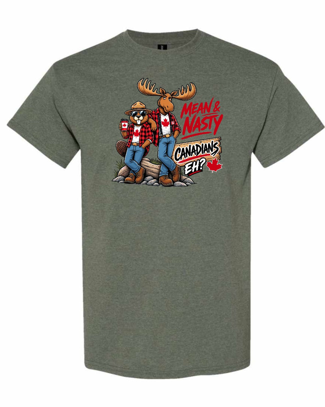 New Mean and Nasty Canadians Men's Tee in Heather Military Green