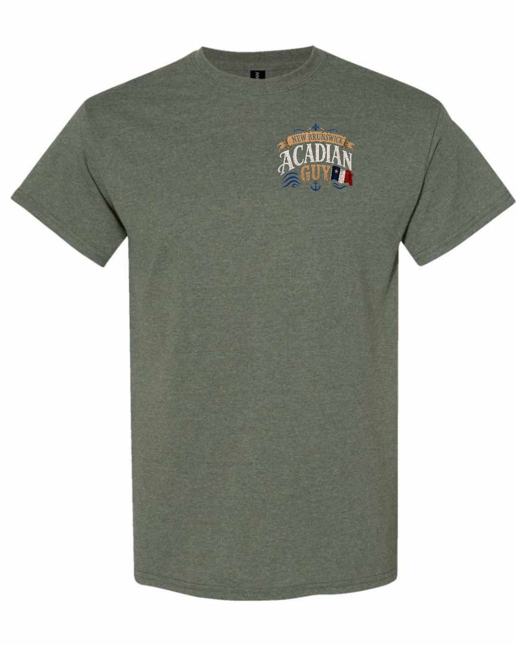 New Brunswick Guy Left Chest Men's Tee in Heather Military Green