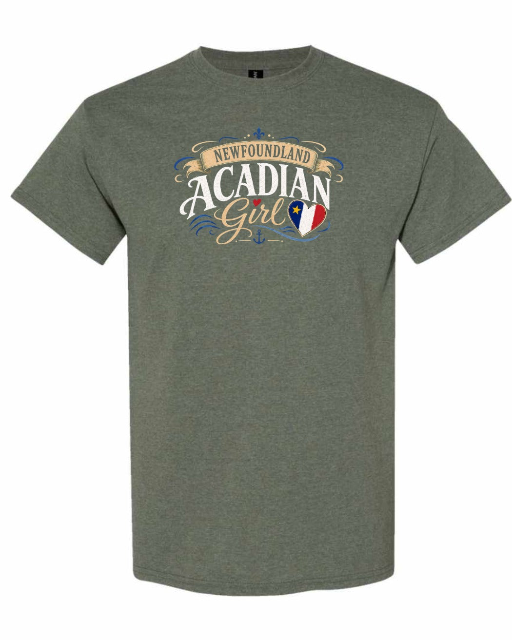 Newfoundland Girl Garment Men's Tee in Heather Military Green