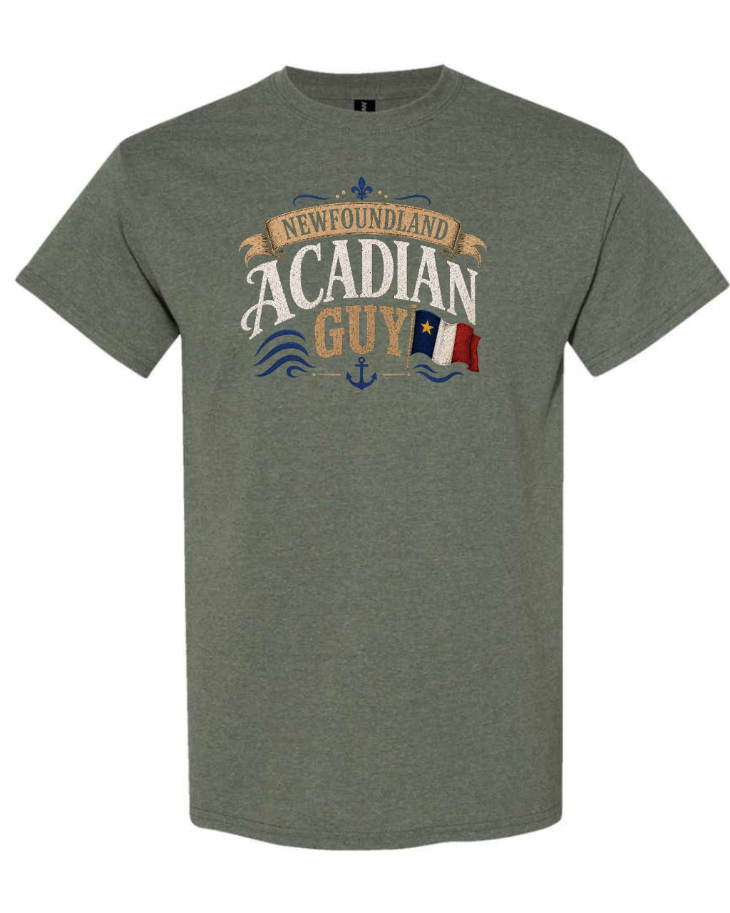 Newfoundland Guy Men's Tee in Heather Military Green