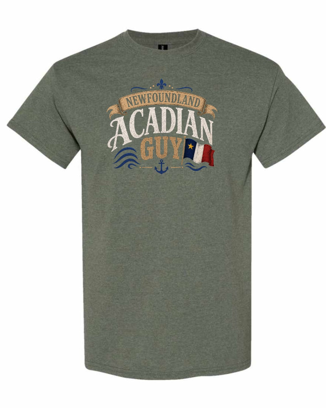 Newfoundland Guy Men's Tee in Heather Military Green