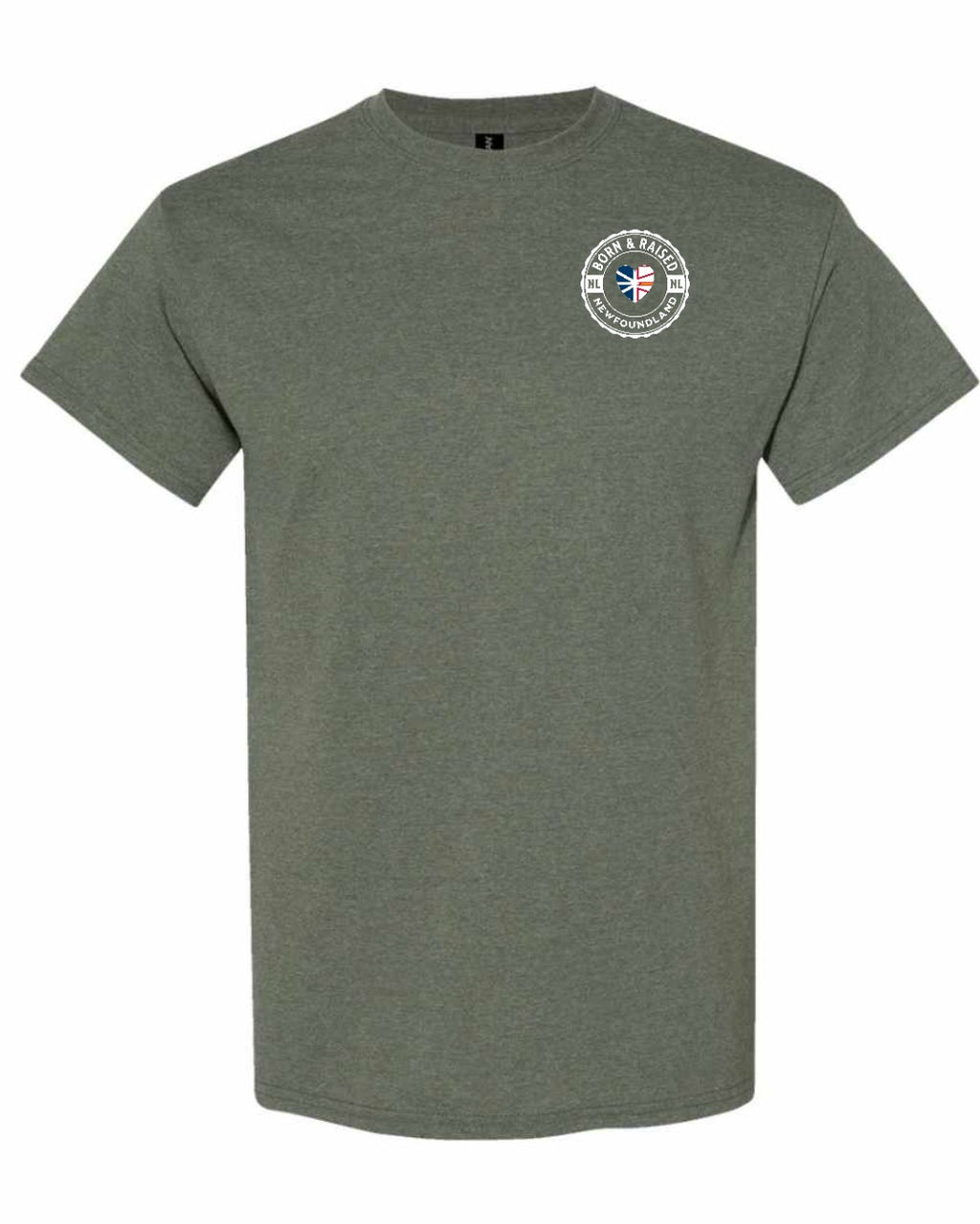 Born and Raised NFLD Heart Flag Left Chest & Back Men's Tee