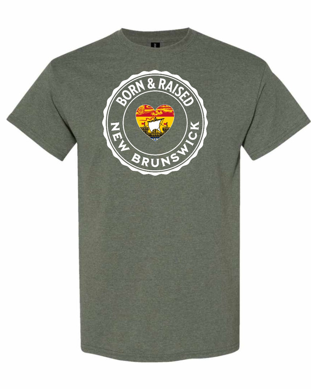 Born and Raised Nb Heart Flag 1 Men's Tee in Heather Military Green