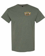 Newfoundland Thing Badge Left Chest and Back Men's Tee in Heather Military Green
