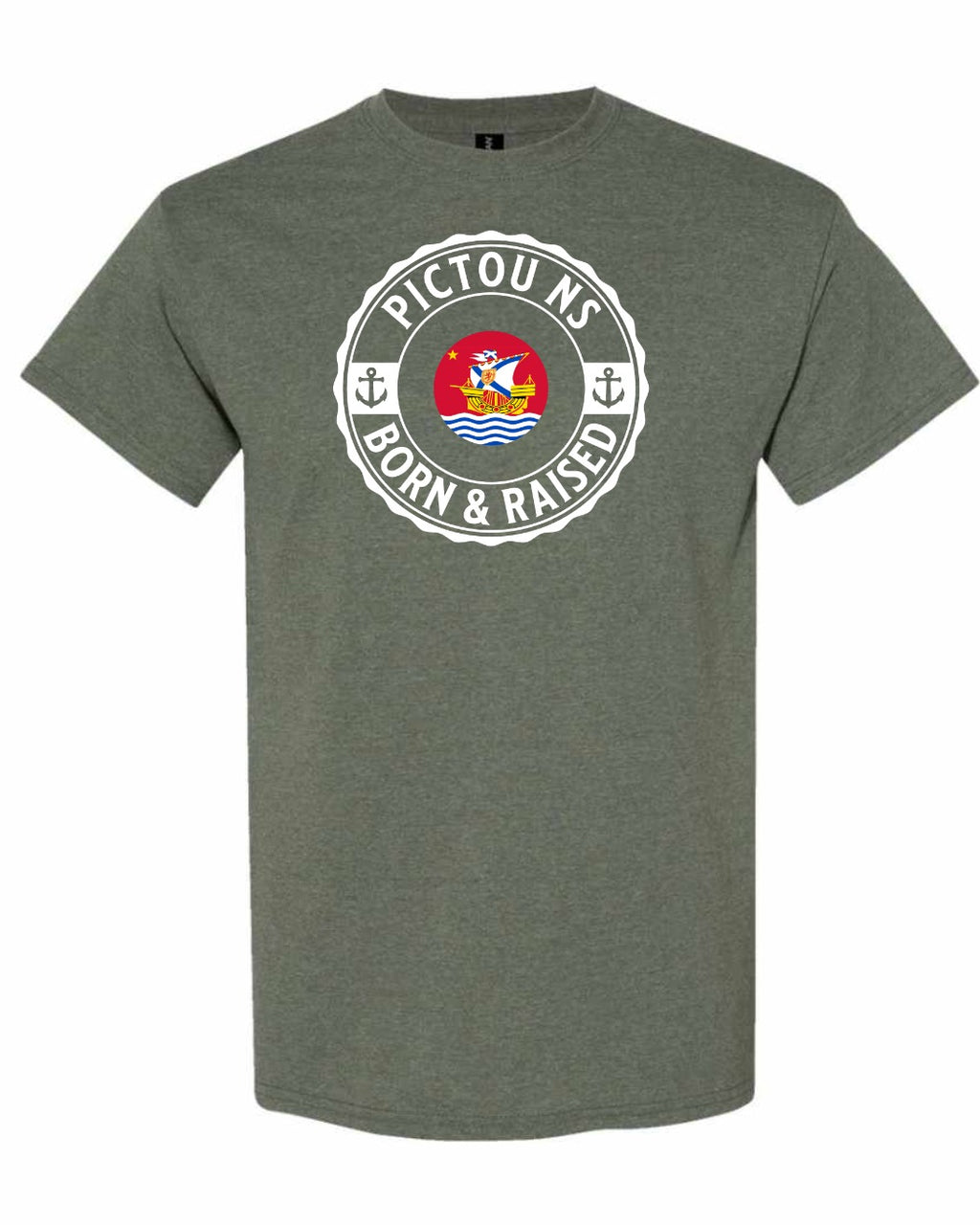 Pictou Born Raised Men's Tee in Heather Military Green