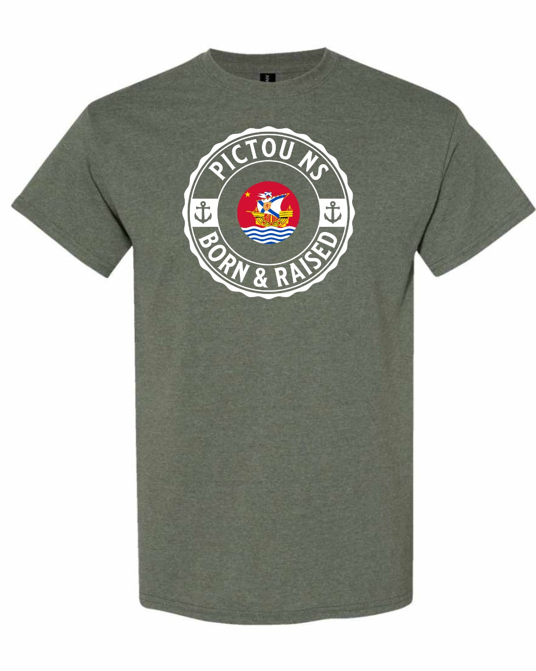 Pictou Born Raised Men's Tee in Heather Military Green