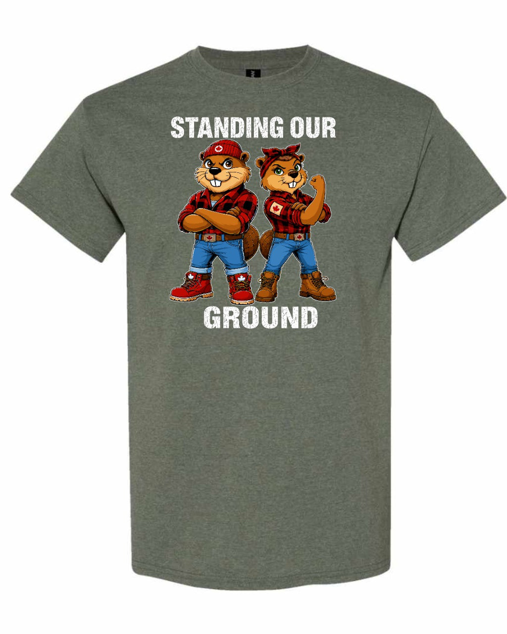 Standing Our Ground Full Front Men's Tee in Heather Military Green