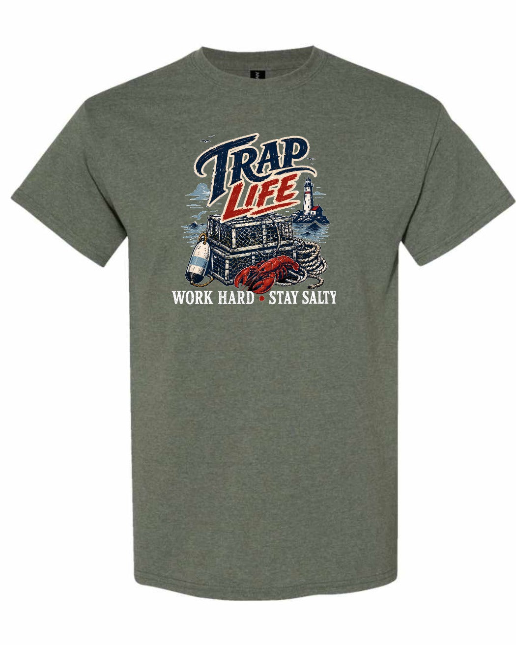 Trap Life Men's Tee in Heather Military Green