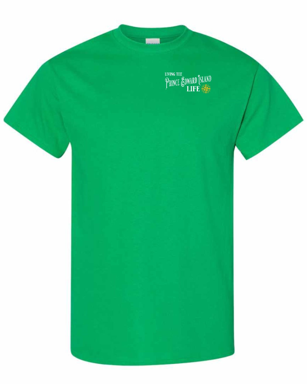 Living the PEI Life Yellow Compass Left Chest Men's Tee