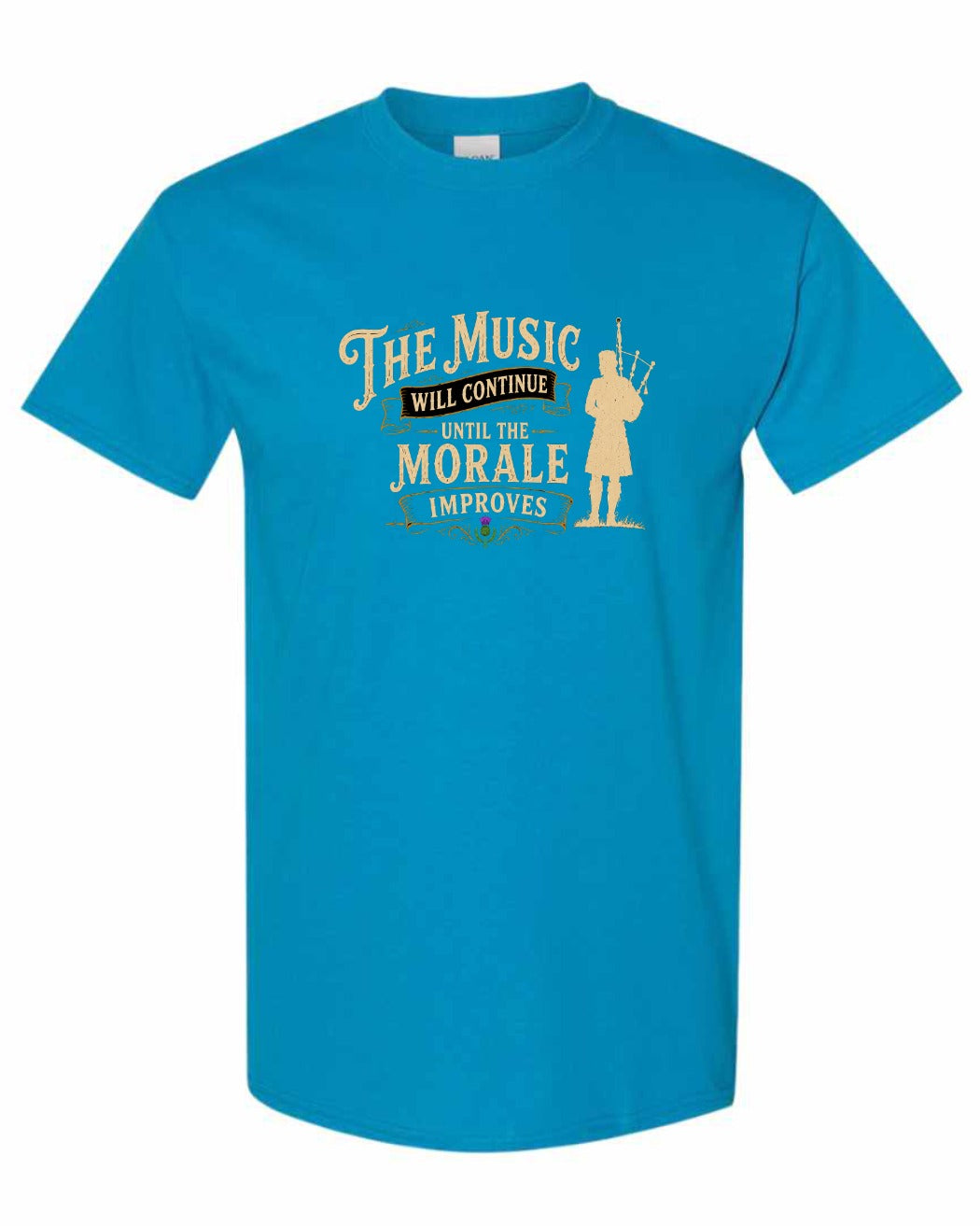 Muisic Will Continue Bagpipes Men's Tee in Sapphire