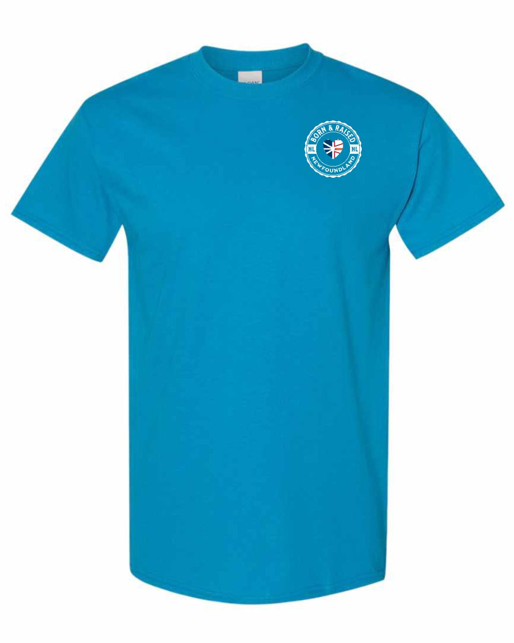 Born and Raised NFLD Heart Flag Left Chest & Back Men's Tee