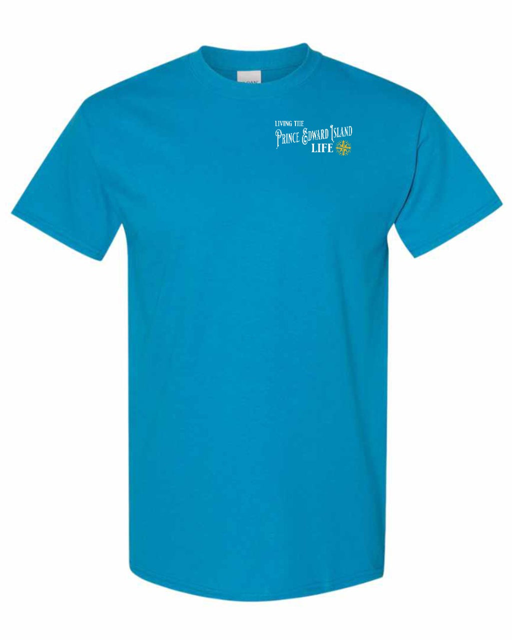Living the PEI Life Yellow Compass Left Chest Men's Tee