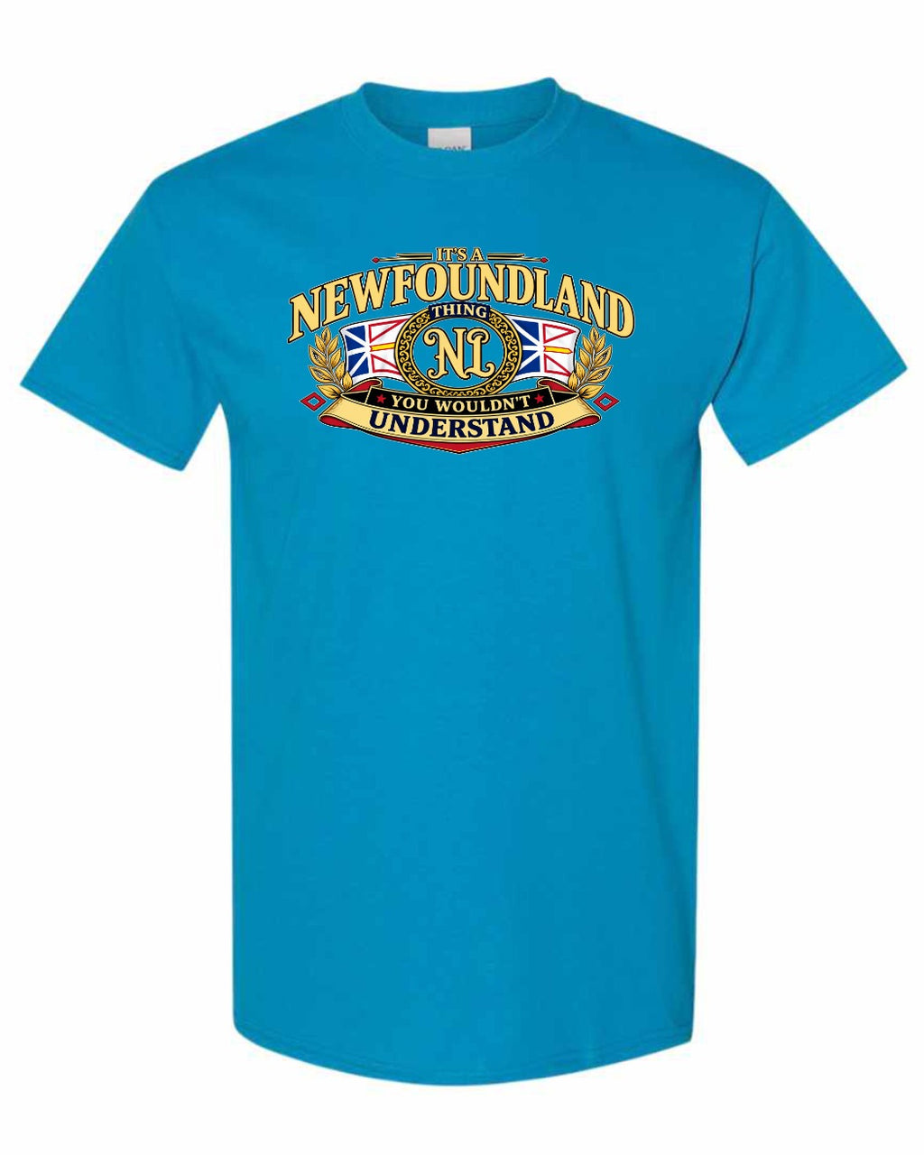 Newfoundland Thing Badge Full Front Men's Tee in Sapphire