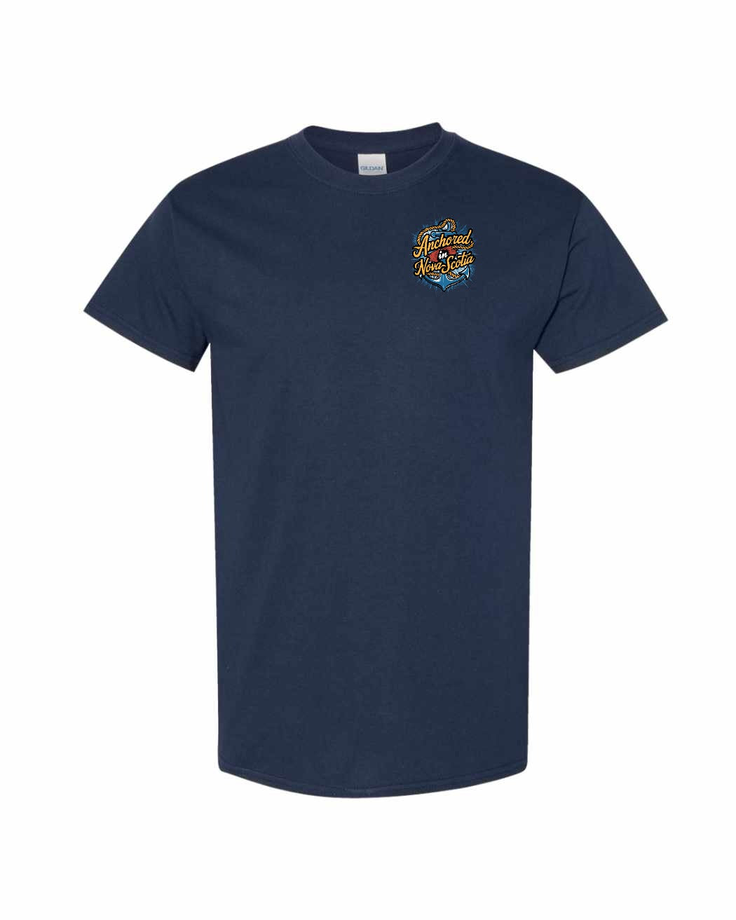 Anchored In Nova Scotia (Old Design) Left Chest and Back mens-tee