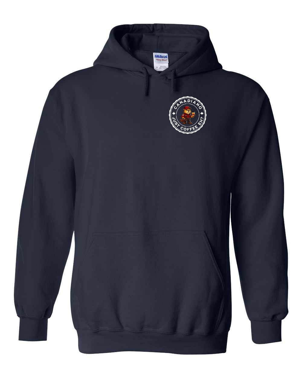 Canadiano just Coffee EH! Male Beaver Left Chest Pullover Hoodie - Gildan Canada (sewn Internationally) - Unisex