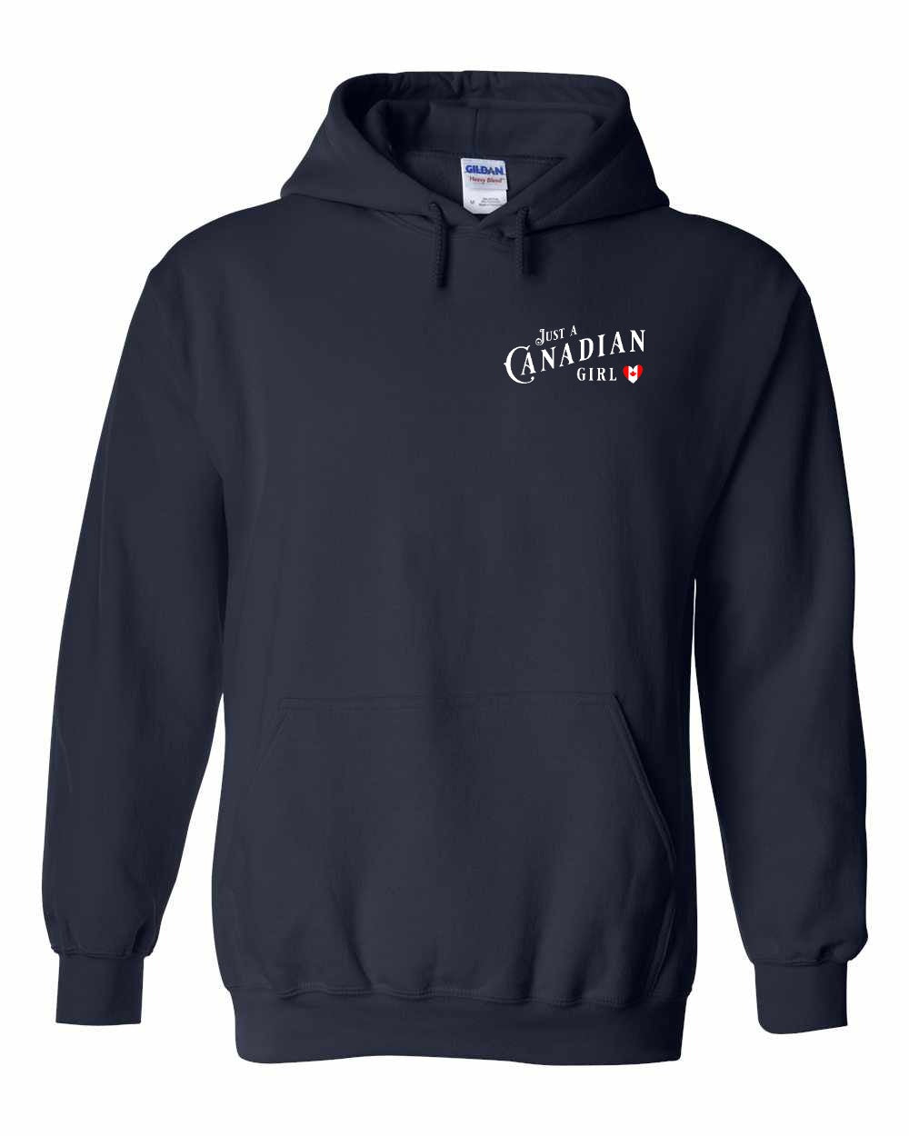 Just A Canadian Girl (Heart Flag) Left Chest and Back Pullover Hoodie - Gildan Canada (sewn Internationally) - Unisex