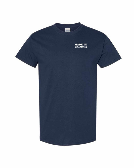 Made In Nova Scotia ( White Lettering) Left Chest and Back mens-tee