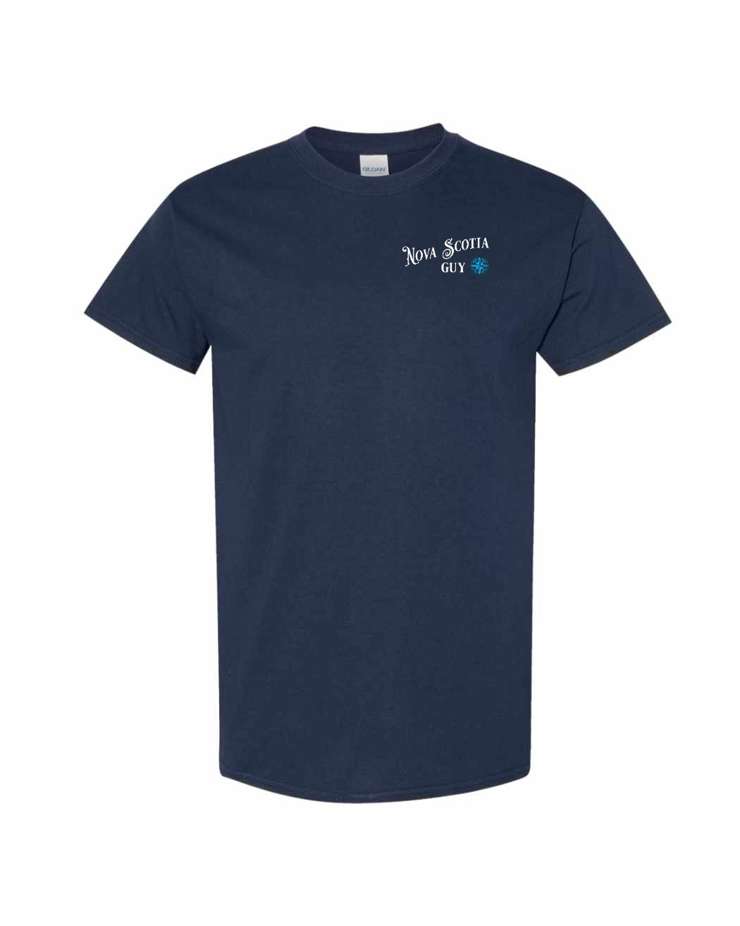 Nova Scotia Guy blue Left Chest and Back mens-tee