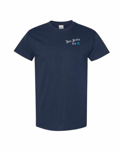 Nova Scotia Guy blue Left Chest and Back mens-tee
