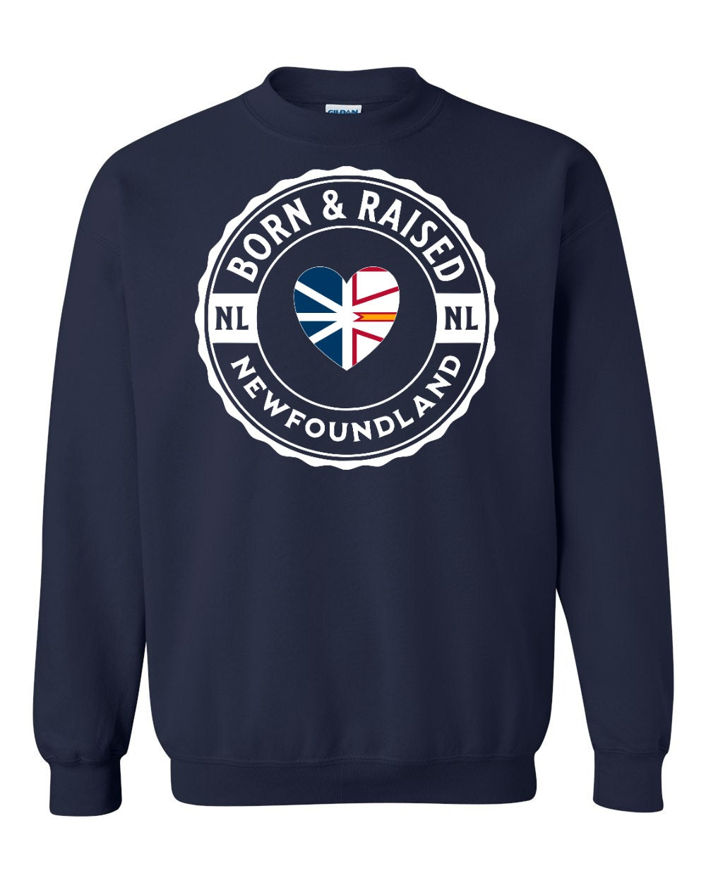 Born and Raised NFLD Heart Flag Crewneck Sweatshirt - Unisex
