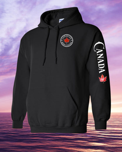 Canadian Born & Raised left chest and sleeve hoodie