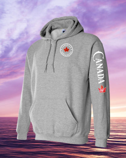 Canadian Born & Raised left chest and sleeve hoodie