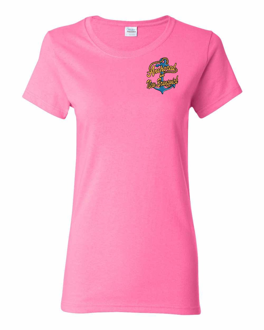 Anchored in New Brunswick Left Chest and Back Women's Tee