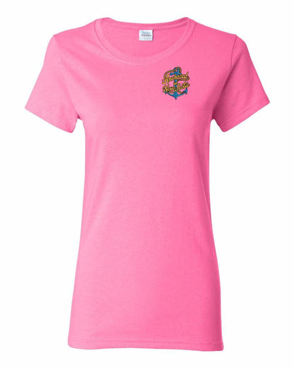 Anchored in Nova Scotia (New Design) Left Chest and Back womens-tee