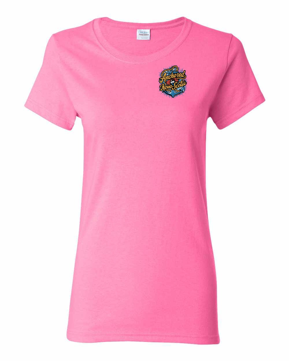 Anchored In Nova Scotia (Old Design) Left Chest and Back womens-tee